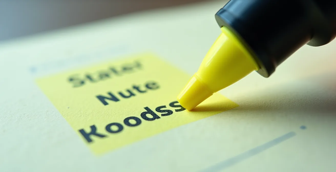 Vue macro d'un surligneur jaune marquant des mots-clés sur une candidature